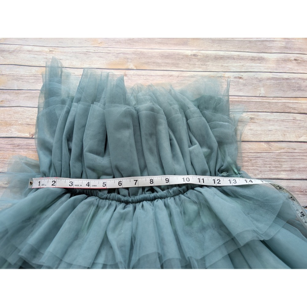 MABLE Strapless Fairycore Tulle Mini Dress Women S Sage Green Tiered Ruffle - Picture 7 of 7